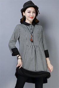 加绒衬衣排多扣2025年冬季新款时尚长袖休闲中长款格子加绒衬衫，女装衬衫，风姿绰