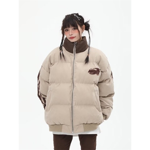1506/QM510/P82冬季美式立领撞色棉服宽松短款休闲外套图片