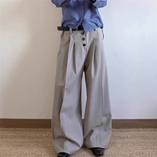 条纹排扣西裤TR混纺垂感休闲裤春秋cleanfit直筒阔腿A字长裤，男装西裤，星座1210-1