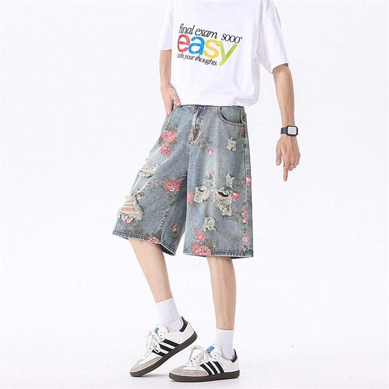 夏季薄款破洞牛仔短裤男美式潮牛仔短裤男裤子短裤网图DK2633-p42图片