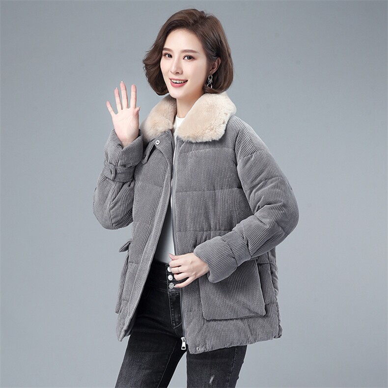 羽绒棉服女中长款2021年新款韩版宽松大码棉衣中年妈妈大毛领加厚,女装棉衣/棉服,伊满意