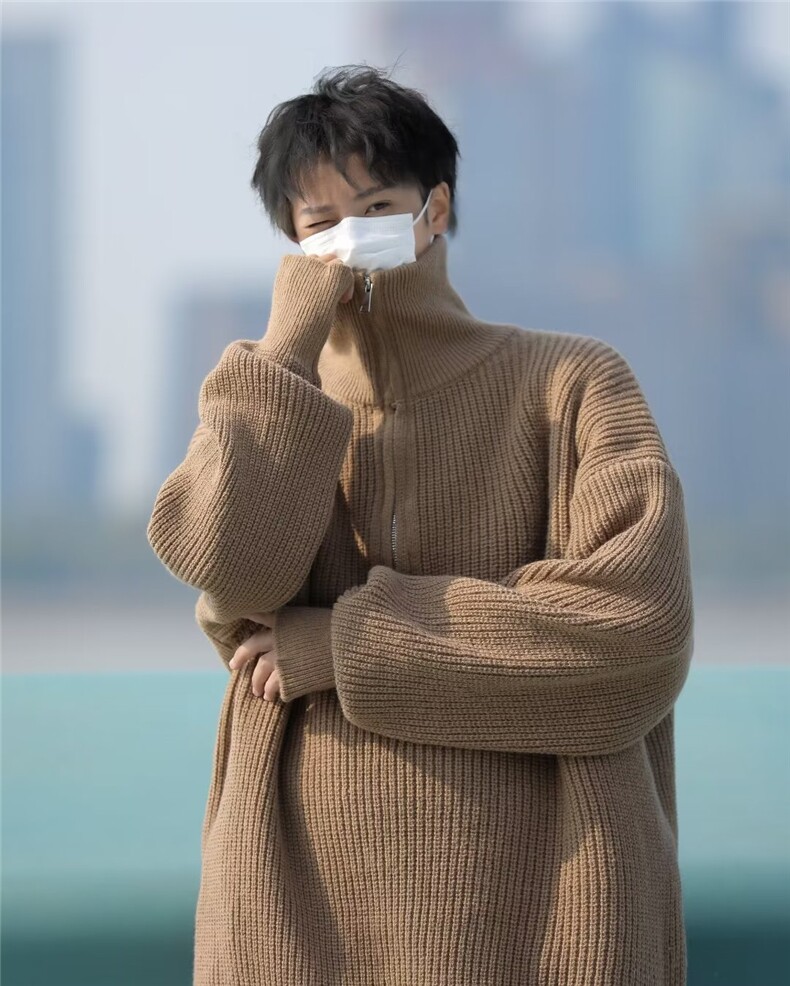 半高领拉链毛衣男秋冬潮牌宽松休闲慵懒风套头针织衫外套6280P58,男装针织衫/毛衣,星座410-2