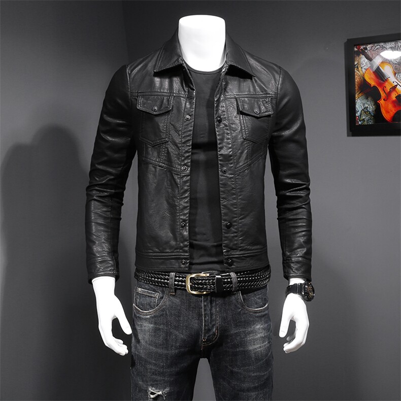 6991 2023新款男士皮外套 机车PU水洗皮夹克 P220（M-6XL)图片