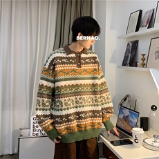 毛衣男冬季潮牌套头加厚打底针织衫复古拼接保暖宽松线M3118-P60，男装针织衫/毛衣，星座1109-3