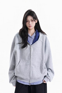 美式复古重磅衬衫假两件卫衣外套女春秋2025新款开春宽松拉链开衫图片