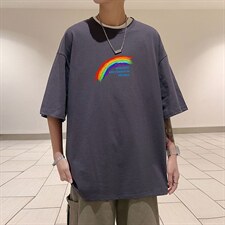 2024夏季新款宽松大码港风oversize彩虹运动短袖纯棉T恤T1902-P22，男装T恤，星座508（原C305）