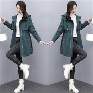 有现货2021冬季新款休闲时尚加绒加棉外套连帽中长款保暖棉服，女装棉衣/棉服，依万里