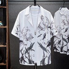 1港风夏季休闲情侣大码M-5XL潮流帅气衬衫男挂拍家具7854P45控68，男装衬衫，星座226-2