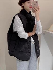 2022新款气质立领下摆圆弧设计百搭90%白鸭绒马甲图片