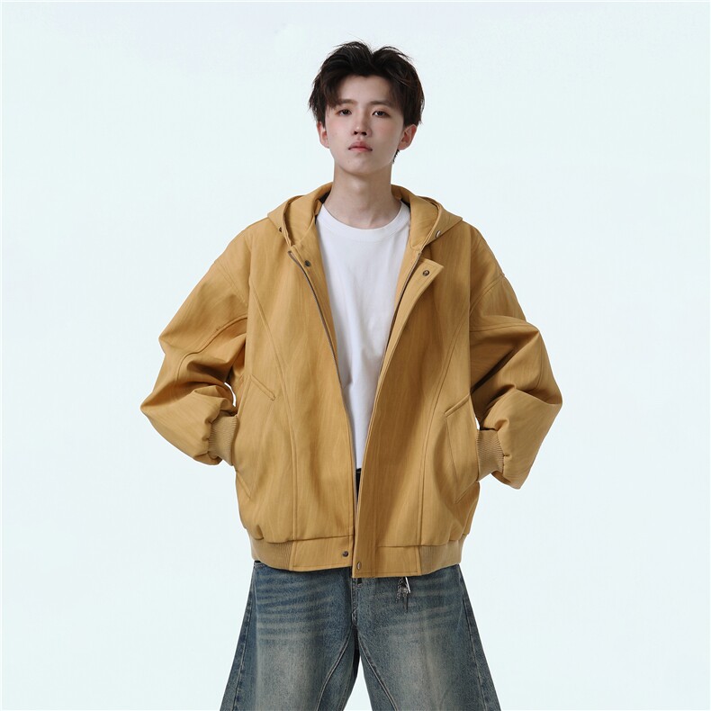 PY2501/P98秋装新款宽松连帽皮衣皮夹克男休闲百搭潮流痞帅外套,男装皮衣,电商B210