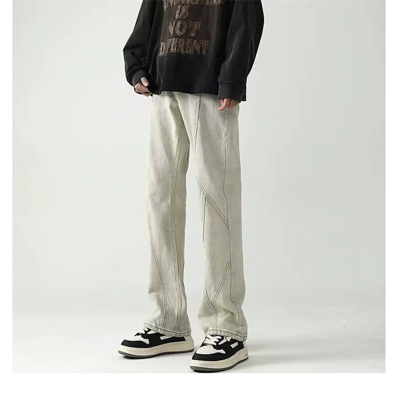 美式复古水洗结构设计牛仔裤ins高街痞帅直筒裤KZ473059--TP40，男装牛仔裤，电商A247C