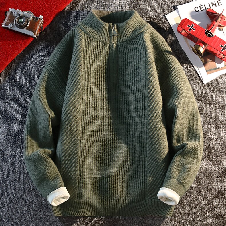 25650-特P52时尚半高拉链领毛衣套头衫男士针织衫宽松纯色打底衫，男装T恤，电商D310B