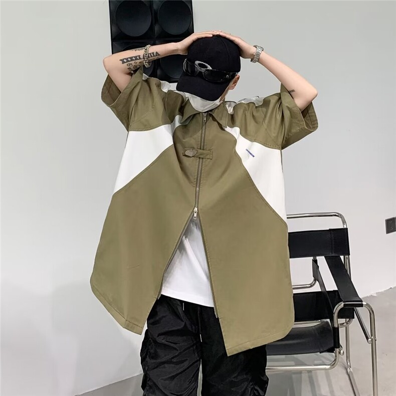 衬衫男士短袖韩版潮流高街帅气拼色夏季W5008-P40图片