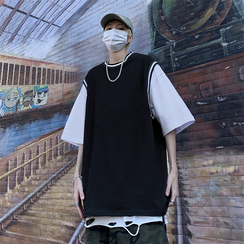 现货港风美式潮牌男大码拼接撞色潮短袖T恤男XT77092-P42,男装T恤,电商A042