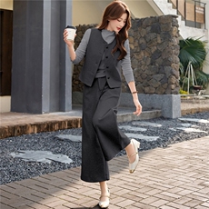 韩系高级感马甲+打底衫+休闲阔腿裤套装女2026春装新款三件套套裤，女装套装/套裙，流量+