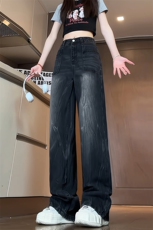 特批P42无差价夏秋衔接抖音品质闪电纹牛仔裤男中性阔腿长裤N9096，男装牛仔裤，电商A001-1