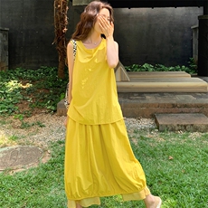 高级感休闲无袖上衣套装女夏新款温柔风宽松显瘦气质半身裙两件套，女装套装/套裙，1D066-1