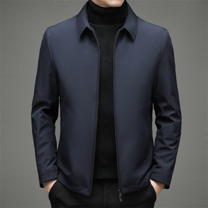 中年男士翻领纯色休闲羽绒服2023冬季新款加厚保暖爸爸装上衣外套图片