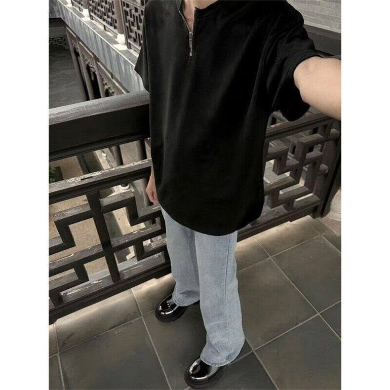 夏季半拉链垫肩短袖T恤男休闲半袖设计感帅气发型师LT3766-p33,男装T恤,星座1008