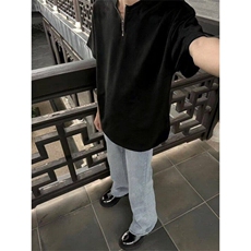 夏季半拉链垫肩短袖T恤男休闲半袖设计感帅气发型师LT3766-p33，男装T恤，星座1008
