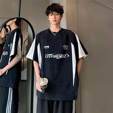 百搭休闲时髦创意复古青少年学院风吊染撞色插肩袖T恤T20-P35，男装T恤，电商C307
