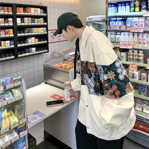 2025秋季新款港风休闲宽松外套M-5XL男潮拼接翻领夹克7568P85图片