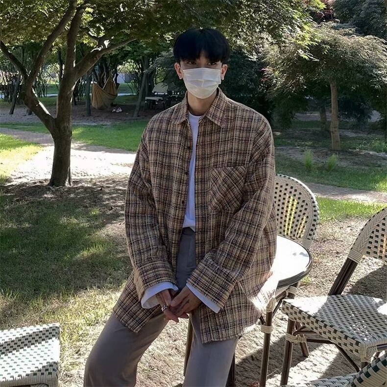 C6006-P50 格子长袖衬衫男士秋季韩版宽松潮流休闲衬衣图片
