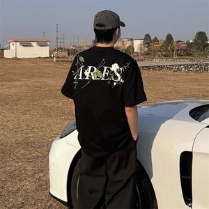 万针全刺绣工艺抖音得物高品质260克重磅纯棉双纱美式高街短袖T恤图片