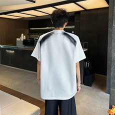 夏季新款喷绘钉珠圆领短袖潮牌设计感正肩宽松休闲百搭上衣，男装T恤，星座410-7