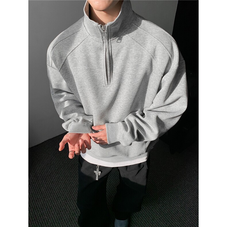 全棉重磅380克拼接立领卫衣短宽套头拉链POLO衫外套男AH907-特P40，男装Polo衫，星座610B-1