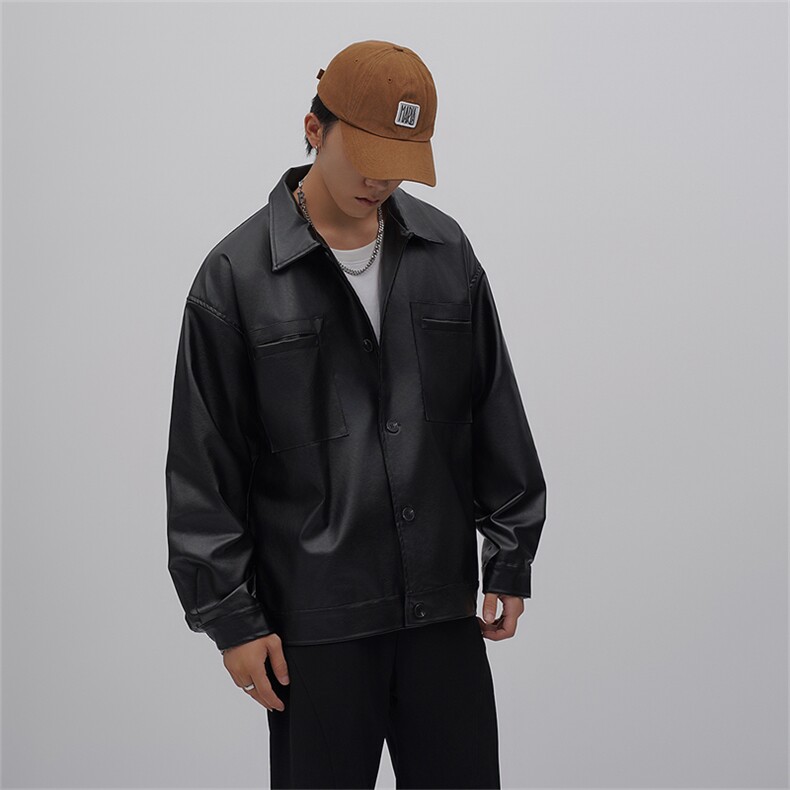高品质秋款男皮衣夹克工装口袋休闲外套JY01 P85图片