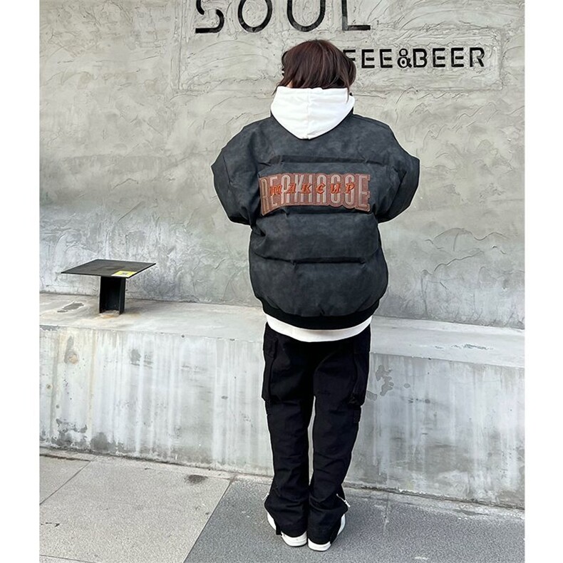 1506-1/MM8030-21/P96复古刺绣PU皮棉服男女冬季加厚宽松皮衣外套，男装皮衣，星座1506-1