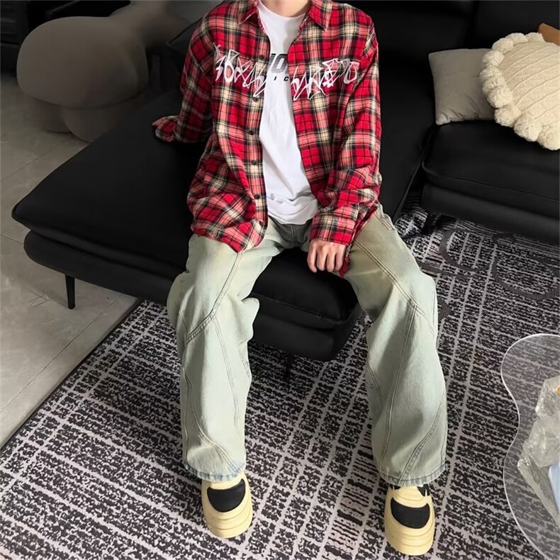 百搭慵懒男女直筒型衬衫ins文艺新款单排多扣方领时尚长袖潮流,男装衬衫,星座601-2