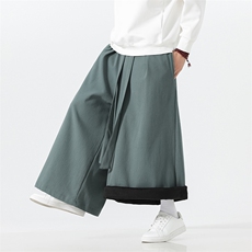 2025秋冬汉服唐装风棉麻阔腿裤马面裤K371加绒P65-常规P55，男装民族服装，电商A057B