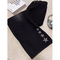 黑色五角星刺绣男女潮牌美式高街痞帅风微喇裤SD660P40，男装休闲裤，星座1112-1