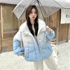 好看连帽渐变蓝色白鸭绒羽绒服女冬2025新款小个子短款学院风减龄图片
