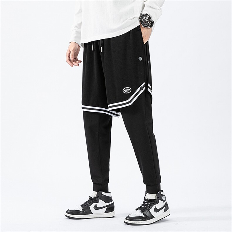 春季男士新款青少年酷霸假两件叠穿潮牌潮流修身休闲裤SK2118-P80图片
