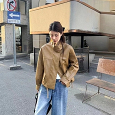 宽松显瘦时尚皮衣女短款2025春新款立领机车服韩系小个子上衣，女装皮衣，2C229