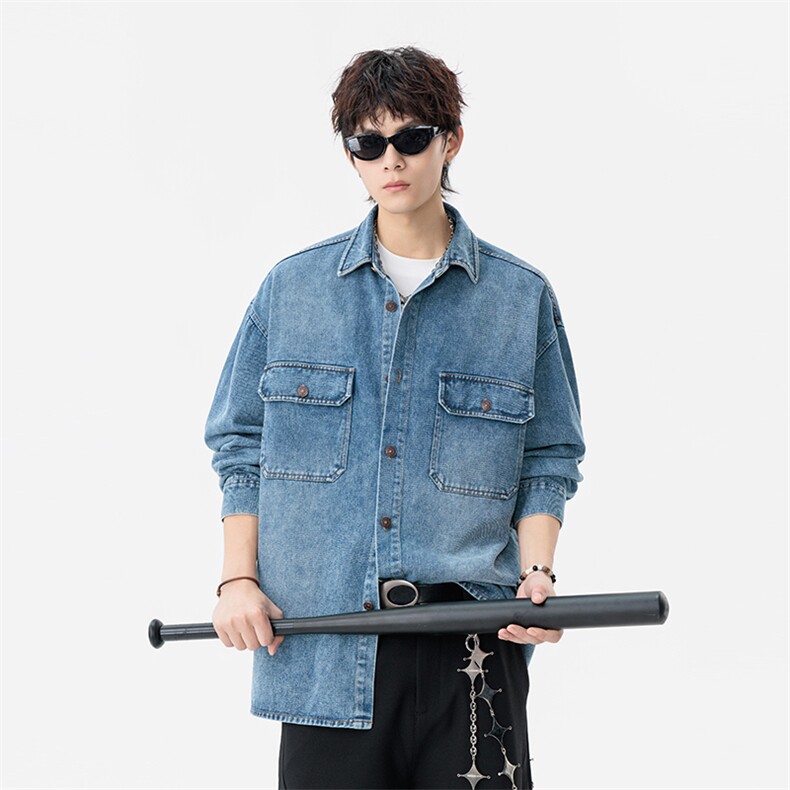 新款(跨境货源）长袖牛仔衬衫男宽松休闲外套,男装衬衫,星座1107-1