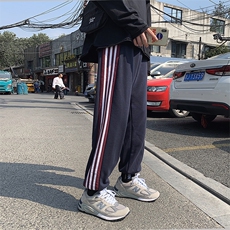 A118-P35加绒-P45三条杠条纹加厚加绒运动裤男大码束脚休闲裤，男装休闲裤，电商A040
