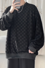 S5020/特P32春装新款棋盘格套头卫衣男潮宽松百搭长袖T恤外套，男装T恤，电商A141