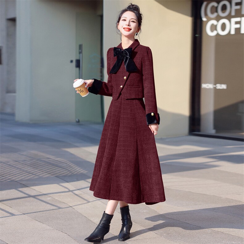 小香风秋冬羊毛呢气质高端两件套装敬酒服新娘回门服订婚礼服,女装套装/套裙,意芙