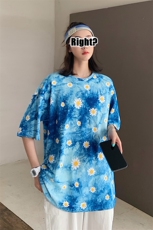 2021夏装新款小雏菊扎染印花短袖T恤女宽松百搭上衣D78中性，女装T恤，电商A335-1（原A458）