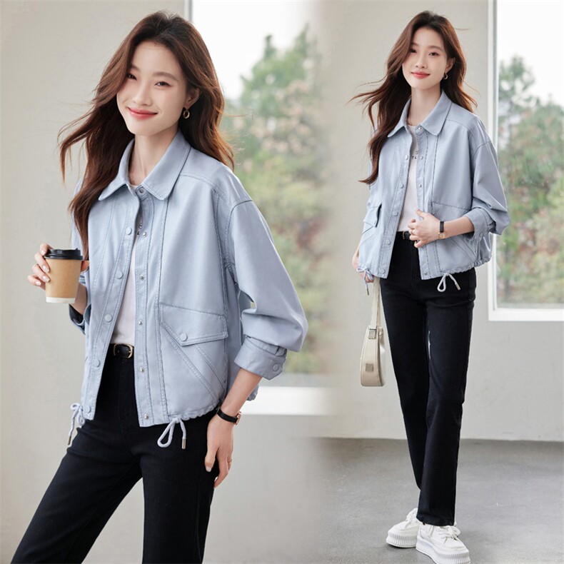 2025春秋季新款女士高端品牌酷飒风短款外套小个子夹克上衣风衣潮，女装皮衣，潮流依族