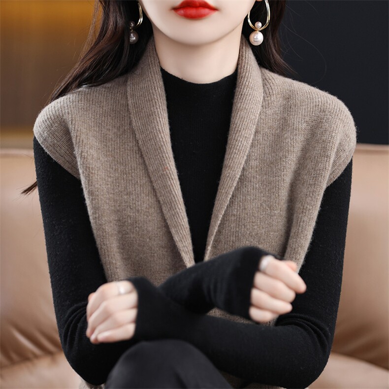 2024秋新款简约抽绳中长款羊毛马甲女宽松显瘦百搭外套,女装马甲,狄美羊绒
