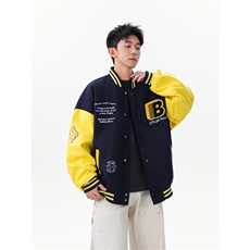 徽章拼接撞色棒球服重磅宽松情侣夹克WT2536-特P95-控168，男装夹克，星座609