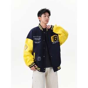 徽章拼接撞色棒球服重磅宽松情侣夹克   WT2536-特P95-控168图片