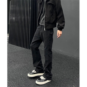 1506A/GS41380/P46黑色牛仔裤男生直筒微喇显瘦大码裤子图片