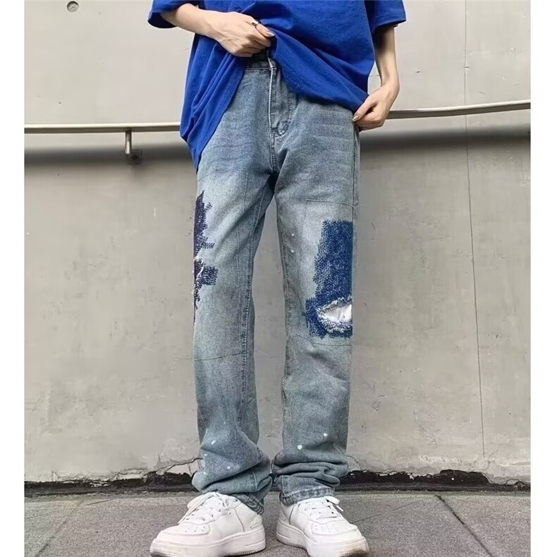 1506-1/K52231/P52复古美式印花脏染微喇cleanfit潮男女牛仔裤图片