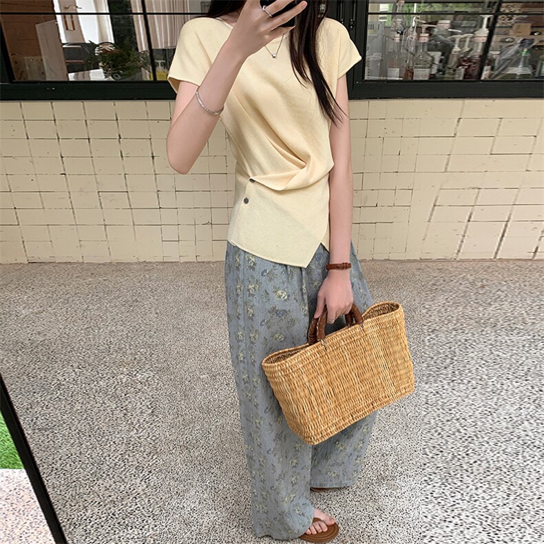 时尚休闲短袖阔腿裤套装女2025夏季新款显瘦松弛感穿搭2件套,女装套装/套裙,玖莱伊